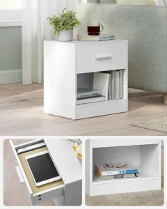 Biele minimalistické nočné stolíky so zásuvkou, 2 ks