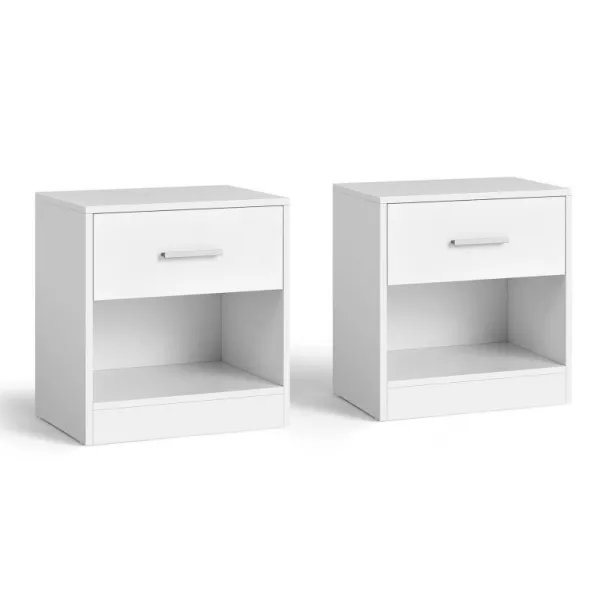 Biele minimalistické nočné stolíky so zásuvkou, 2 ks