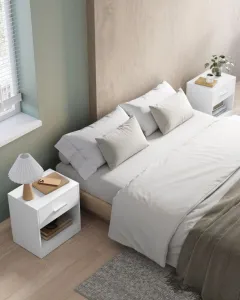 Biele minimalistické nočné stolíky so zásuvkou, 2 ks