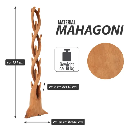 Vešiak DIVERO z masívneho mahagónu, 190 cm