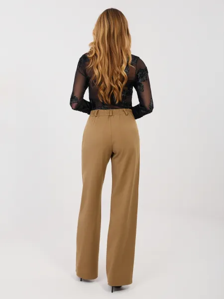 Factory Elegantné dámske nohavice s rovným strihom Farba: Khaki, Veľkosť: 42