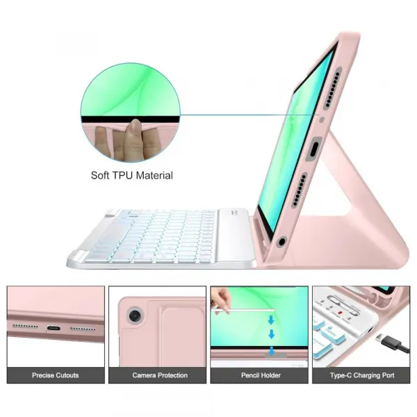 Tech-Protect SC Pen Keyboard puzdro s klávesnicou na Samsung Galaxy Tab A9 Plus / A11 Plus 11'', ružové