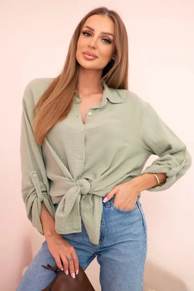 Legínovo Bavlnená mušelínová oversize košeľa svetlo béžová Farba: Mätová, Veľkosť: UNI