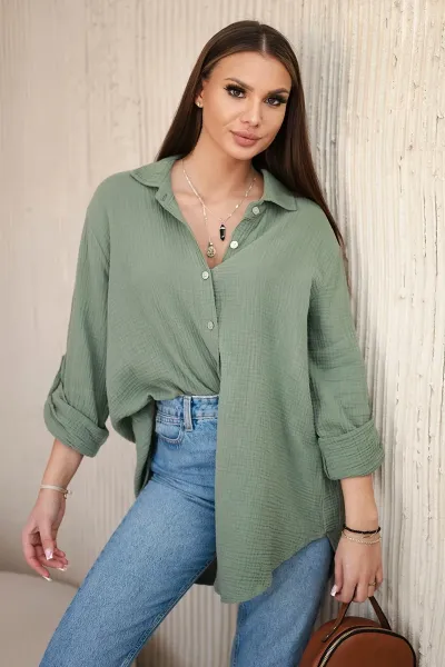 Legínovo Bavlnená mušelínová oversize košeľa svetlo béžová Farba: Mätová, Veľkosť: UNI