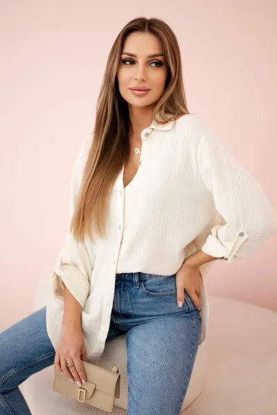 Legínovo Bavlnená mušelínová oversize košeľa svetlo béžová Farba: Mätová, Veľkosť: UNI