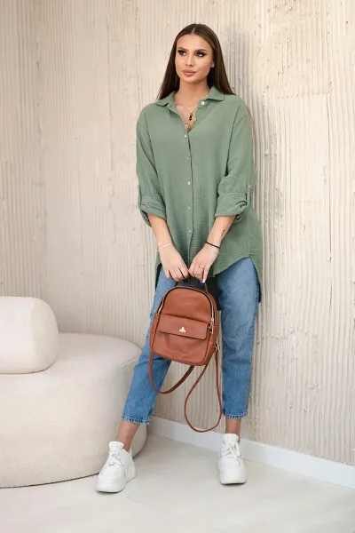 Legínovo Bavlnená mušelínová oversize košeľa svetlo béžová Farba: Mätová, Veľkosť: UNI