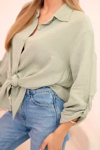 Legínovo Bavlnená mušelínová oversize košeľa svetlo béžová Farba: Mätová, Veľkosť: UNI