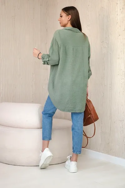 Legínovo Bavlnená mušelínová oversize košeľa svetlo béžová Farba: Mätová, Veľkosť: UNI