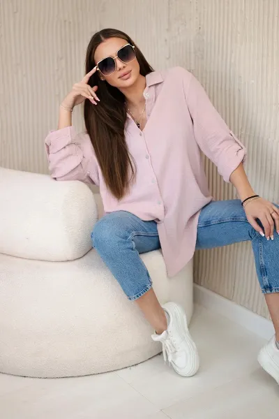 Legínovo Bavlnená mušelínová oversize košeľa svetlo béžová Farba: Mätová, Veľkosť: UNI