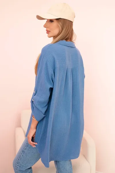 Legínovo Bavlnená mušelínová oversize košeľa svetlo béžová Farba: Mätová, Veľkosť: UNI