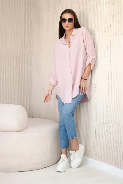 Legínovo Bavlnená mušelínová oversize košeľa svetlo béžová Farba: Mätová, Veľkosť: UNI