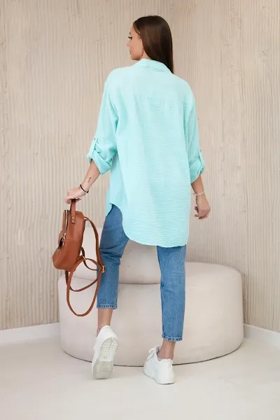 Legínovo Bavlnená mušelínová oversize košeľa svetlo béžová Farba: Mätová, Veľkosť: UNI