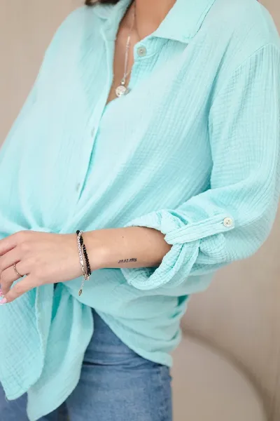 Legínovo Bavlnená mušelínová oversize košeľa svetlo béžová Farba: Mätová, Veľkosť: UNI