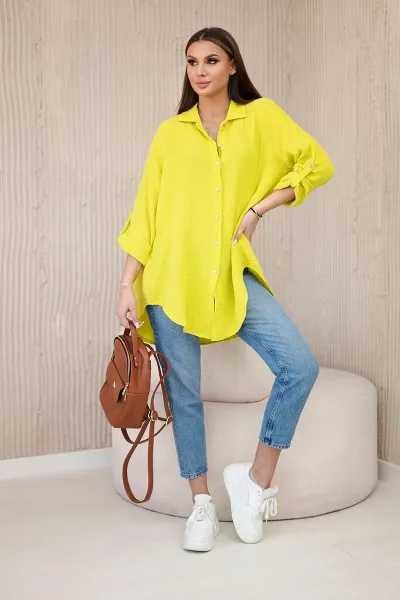 Legínovo Bavlnená mušelínová oversize košeľa svetlo béžová Farba: Mätová, Veľkosť: UNI