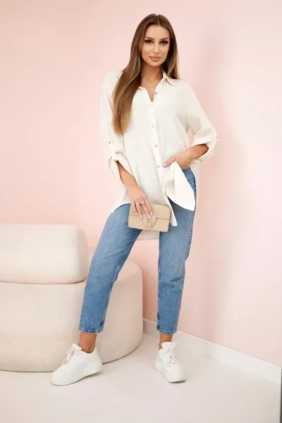 Legínovo Bavlnená mušelínová oversize košeľa svetlo béžová Farba: Mätová, Veľkosť: UNI