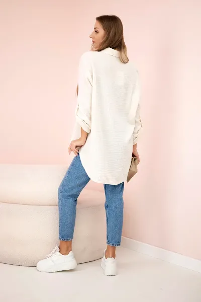 Legínovo Bavlnená mušelínová oversize košeľa svetlo béžová Farba: Mätová, Veľkosť: UNI