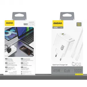 Dudao A28C nabíjačka + USB-C kábel, 45W, GaN, biela