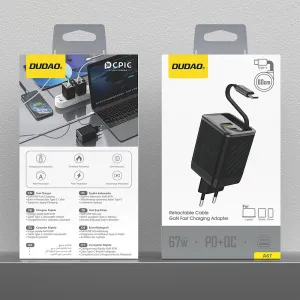 DUDAO A67EU GaN 67W Sieťová nabíjačka s káblom USB-C čierna