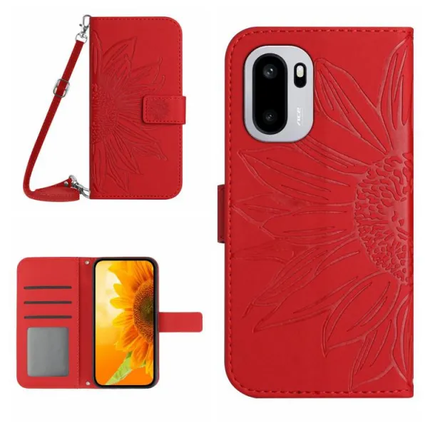 ART SUNFLOWER Peňaženkový kryt so šnúrkou pre OnePlus 15R červený