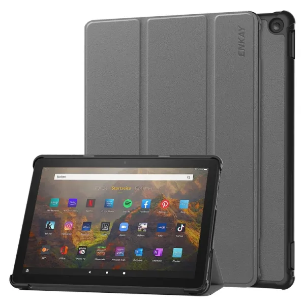 ENKAY LEATHER Zaklápací kryt pre Amazon Fire HD 10 (2023) šedý