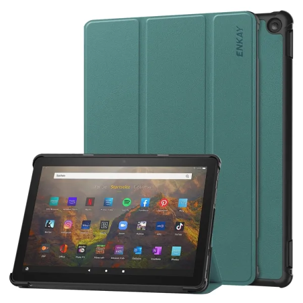 ENKAY LEATHER Zaklápací kryt pre Amazon Fire HD 10 (2023) zelený