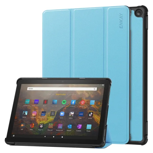 ENKAY LEATHER Zaklápací kryt pre Amazon Fire HD 10 (2023) svetlomodrý