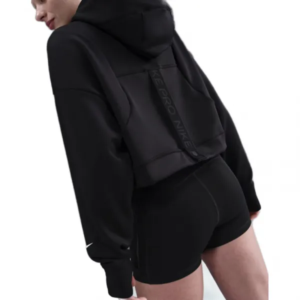 Dámska tréningová mikina s kapucňou NIKE PRO W NP TF FLC HOODIE GG GRX BLACK WHITE