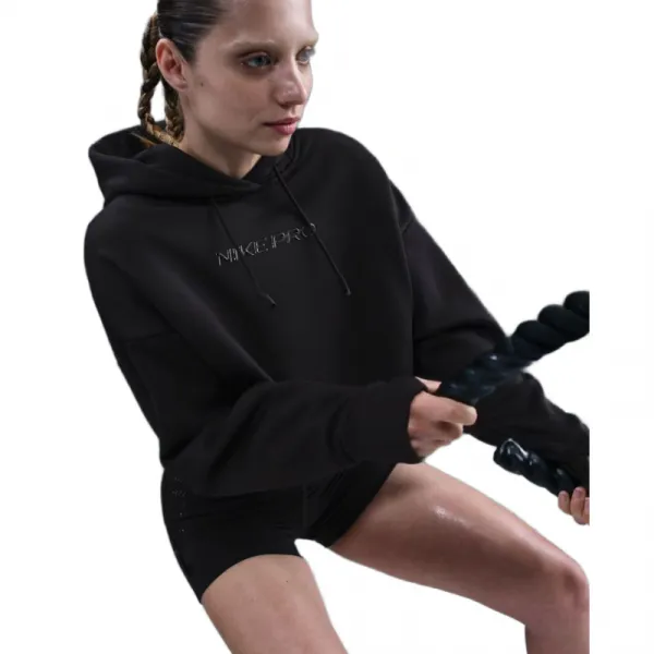 Dámska tréningová mikina s kapucňou NIKE PRO W NP TF FLC HOODIE GG GRX BLACK WHITE