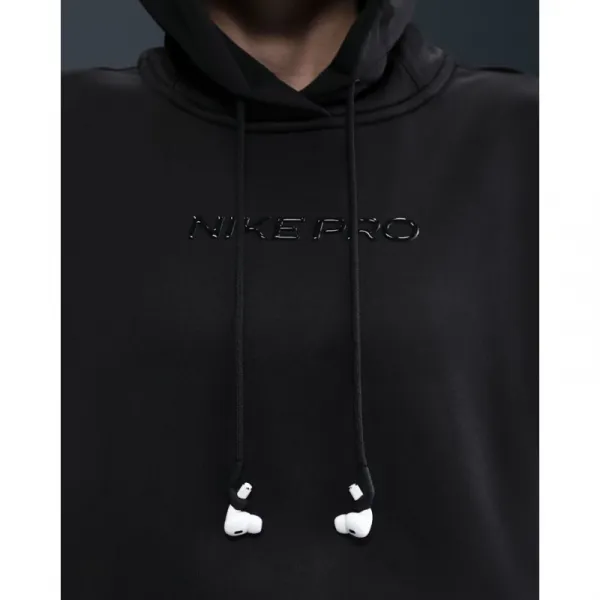 Dámska tréningová mikina s kapucňou NIKE PRO W NP TF FLC HOODIE GG GRX BLACK WHITE
