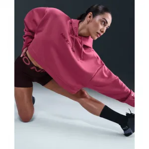 Dámska tréningová mikina s kapucňou NIKE PRO W NP TF FLC HOODIE GG GRX SWEET BEET WHITE