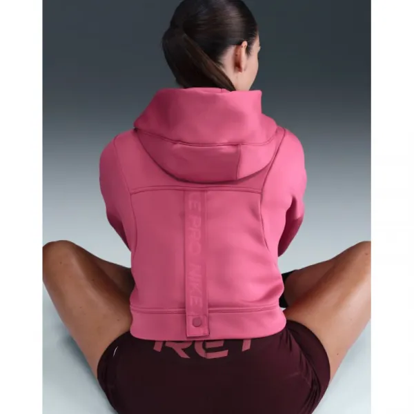Dámska tréningová mikina s kapucňou NIKE PRO W NP TF FLC HOODIE GG GRX SWEET BEET WHITE