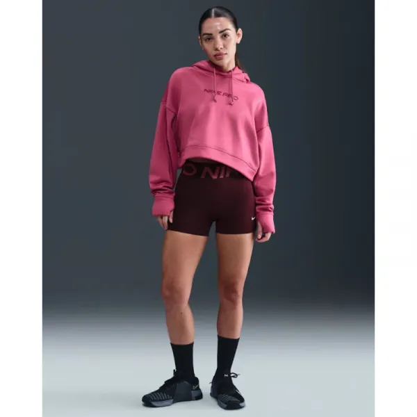 Dámska tréningová mikina s kapucňou NIKE PRO W NP TF FLC HOODIE GG GRX SWEET BEET WHITE
