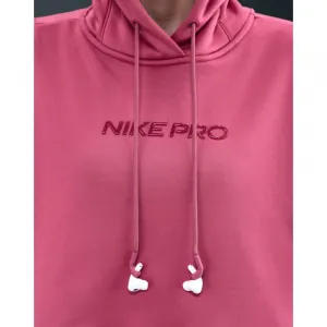 Dámska tréningová mikina s kapucňou NIKE PRO W NP TF FLC HOODIE GG GRX SWEET BEET WHITE