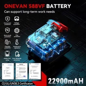 OneVan Jednoručná vysoko kvalitná mohutná 2rýchlostná 15mm bezuhlíková aku elektrická chvostová píla je vhodná pre Batériu Makita 18V. Verzia 2 x  batérie v kufríku