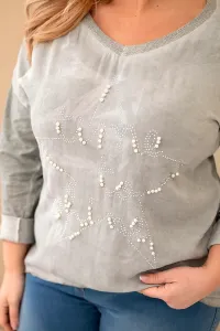 Plus size blúzka s potlačou a perlami