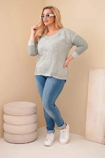Plus size blúzka s potlačou a perlami