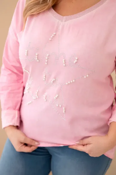 Plus size blúzka s potlačou a perlami