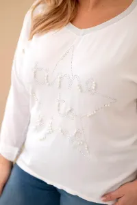 Kesi Włoski Dámska blúzka Plus Size s potlačou a perličkami biela