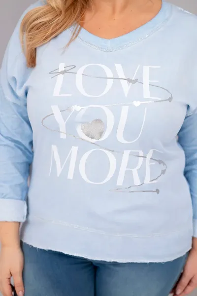 Kesi Włoski Dámska blúzka Plus Size so zničeným efektom s nápisom Love You More modrá