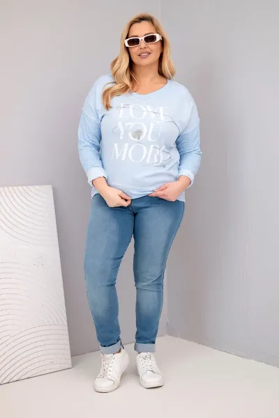 Kesi Włoski Dámska blúzka Plus Size so zničeným efektom s nápisom Love You More modrá
