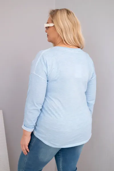 Kesi Włoski Dámska blúzka Plus Size so zničeným efektom s nápisom Love You More modrá