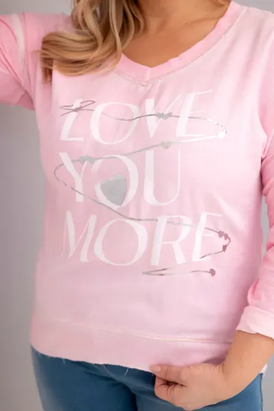 Kesi Włoski Dámska blúzka Plus Size s nápisom Love You More svetloružová