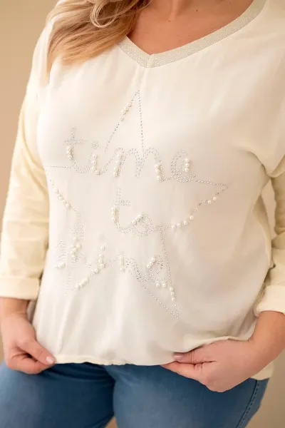Plus size blúzka s potlačou a perlami