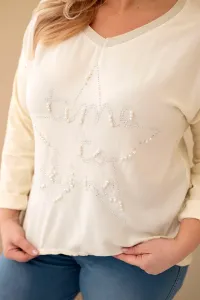 Plus size blúzka s potlačou a perlami