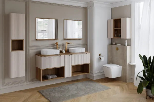 Comad Kúpeľňová zostava Nova Cashmere II so skrinkami a doskou 100 cm kašmírová