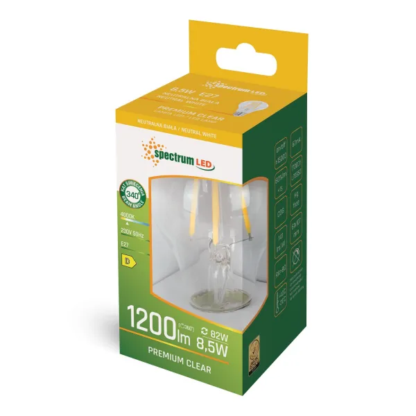Spectrum LED LED žiarovka GLS E-27 8,5W WOJ+14596 neutrálna biela