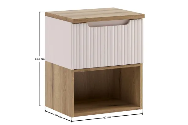 Comad Závesná skrinka pod umývadlo Nova Cashmere s doskou a regálom 50 cm kašmírová/dub coast evoke