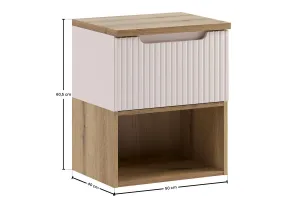 Comad Závesná skrinka pod umývadlo Nova Cashmere s doskou a regálom 50 cm kašmírová/dub coast evoke
