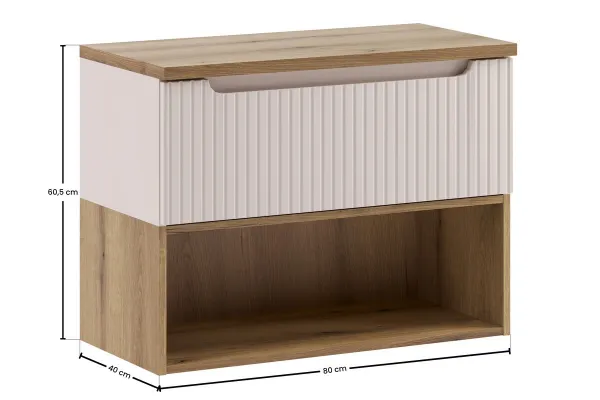 Comad Závesná skrinka pod umývadlo Nova Cashmere s doskou a regálom 80 cm kašmírová/dub coast evoke