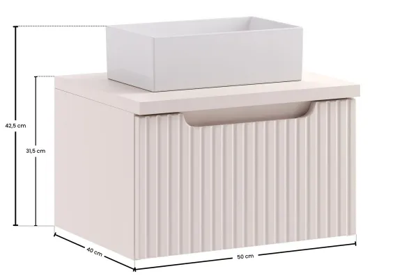 Comad Závesná skrinka Nova Cashmere Gaja s doskou a umývadlom 50 cm kašmírová